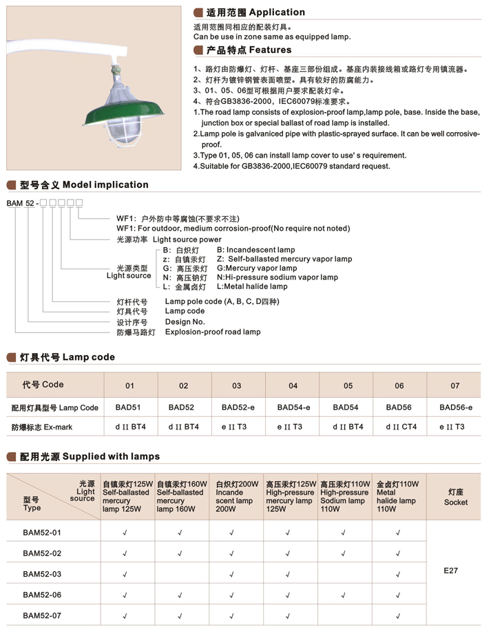 BAM52系列防爆马路灯（ⅡB、ⅡC、e）